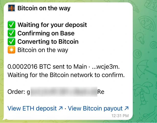 Bitcoin on the way，附带源网络存款与比特币付款的链接。