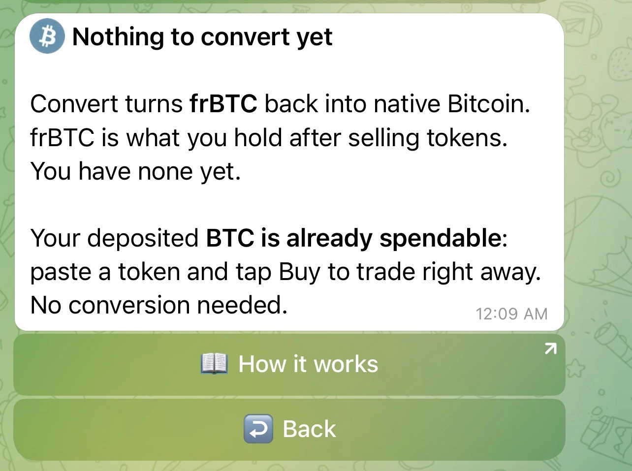 当你还没有 frBTC 时的转换面板。你充值的 BTC 已经可以直接使用，直接买入即可。